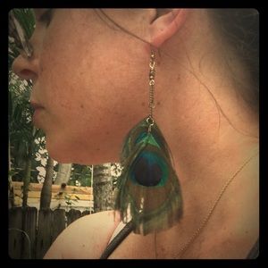 Peacock Feather Dangly Earrings